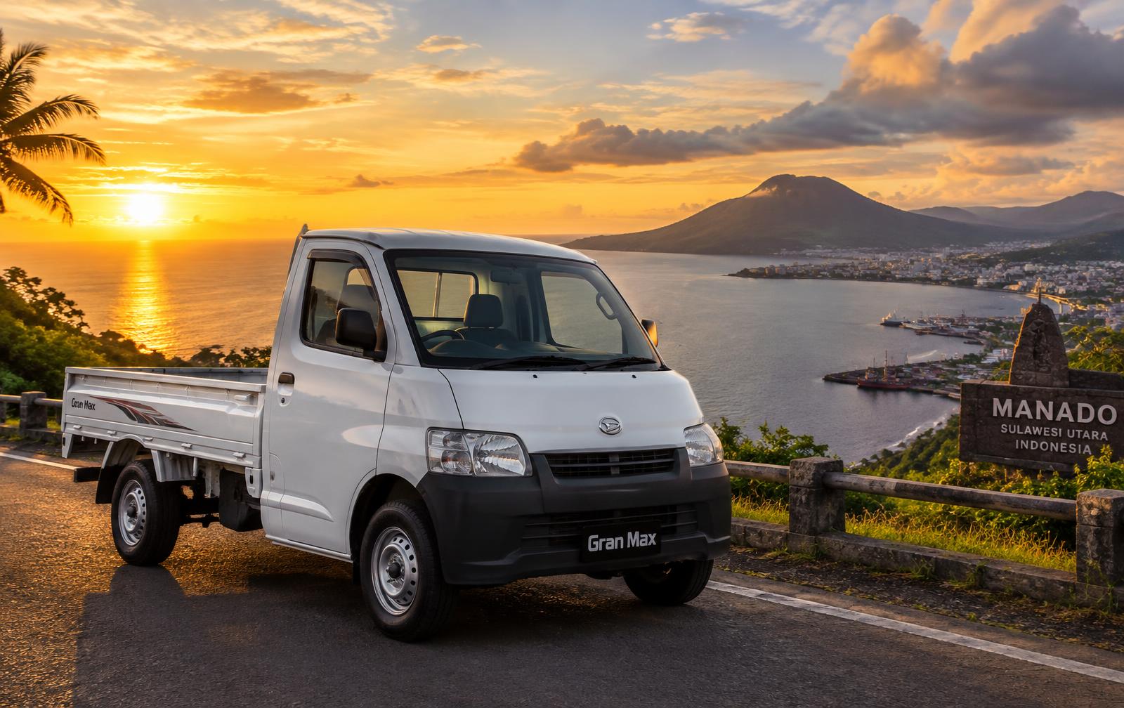 Daihatsu Gran Max Pick Up warna putih di jalan pesisir Manado